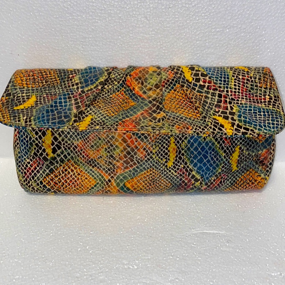 LAUREN MERKIN Multicolored Snakeskin Designer Clutch